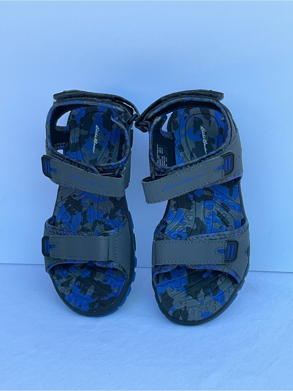 Eddie Bauer Boy’s Jordan River Blue/Gray Camo Sandals Size 3 Adjustable Straps